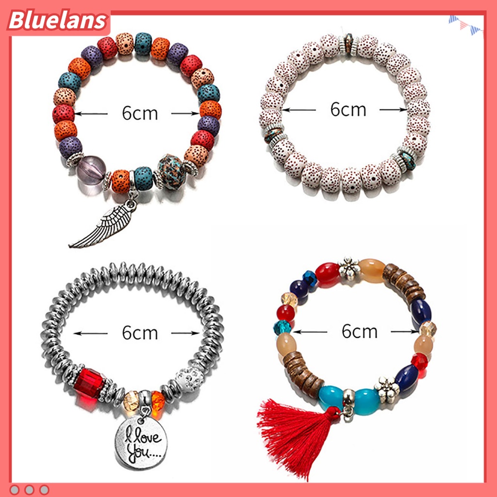 4pcs / Set Gelang Rantai Rumbai Manik-Manik Gaya Bohemian Vintage Untuk Wanita