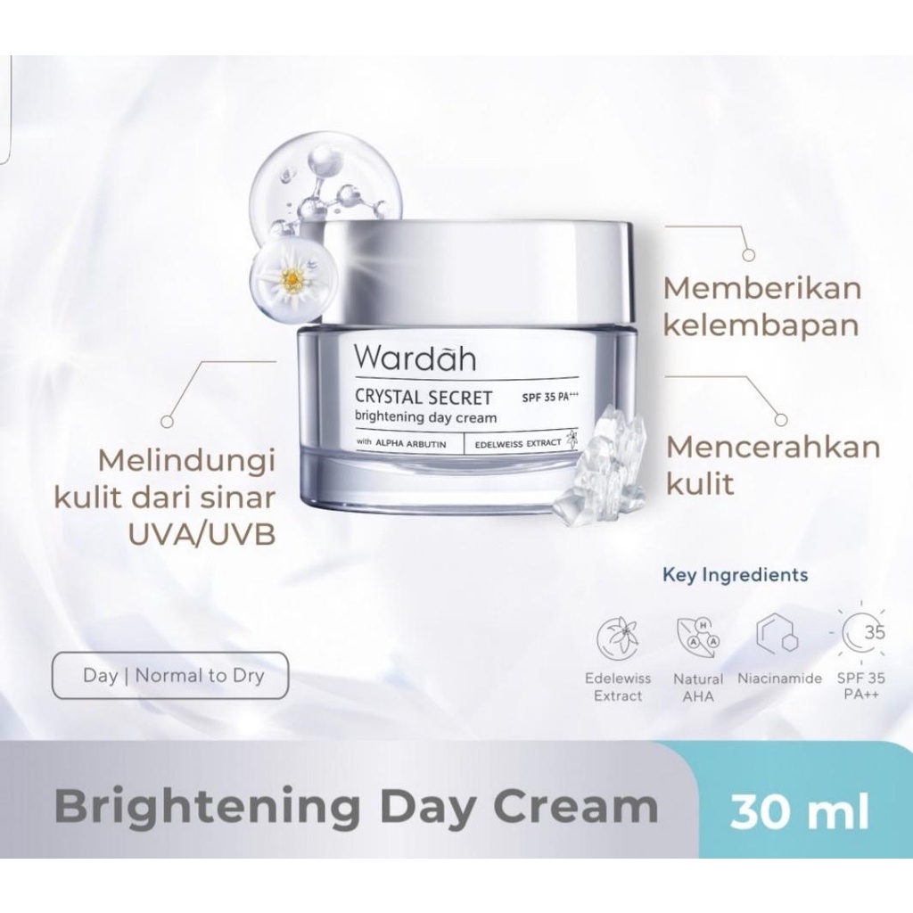 - Gocetar - Wardah Crystal Secret Brightening Series | Day Cream | Foaming Cleanser | Night Cream | Serum | Melting Cleanser | Toner | Treatment Essence ORIGINAL BPOM