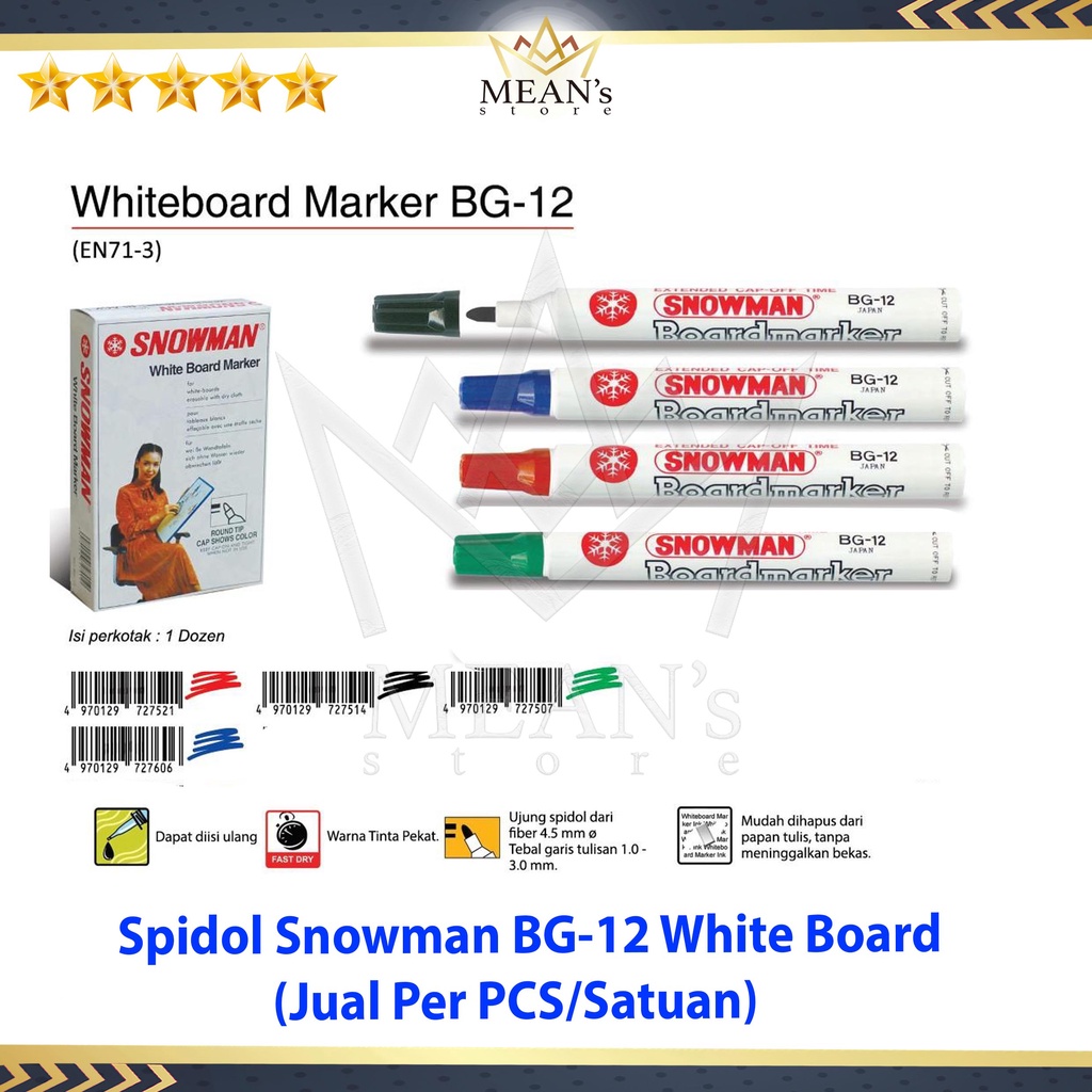 

Spidol Snowman White Board BG-12 / Spidol Papan Tulis Snowman Satuan