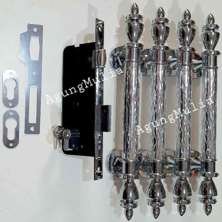 Pusat Grosir 1set 4pcs Pull Handle Pintu Sisik Naga Silver + Kunci Pintu Body Pelor Pegangan Pintu Tarikan Pintu X6yadosA6VRL5