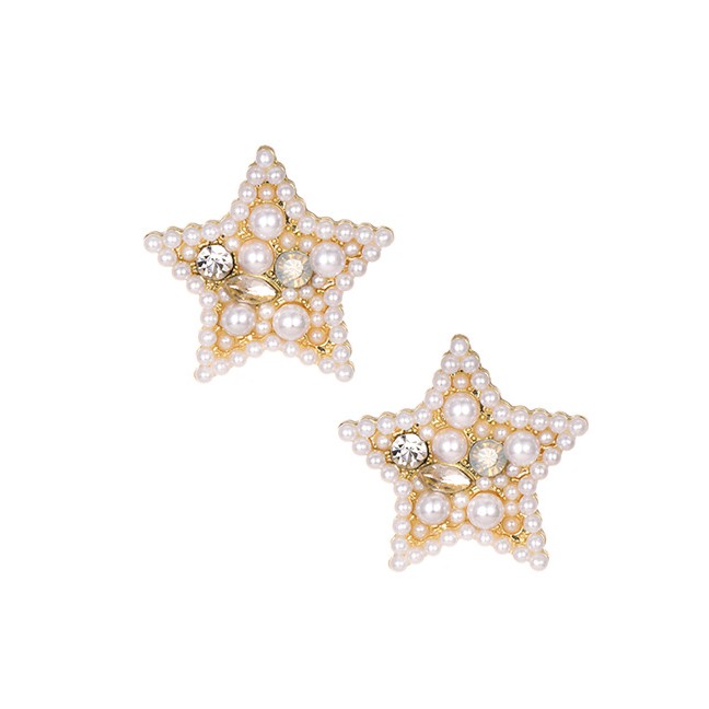 LRC Anting Tusuk Fashion White Alloy Diamond-studded Five-pointed Star Stud Earrings F91336