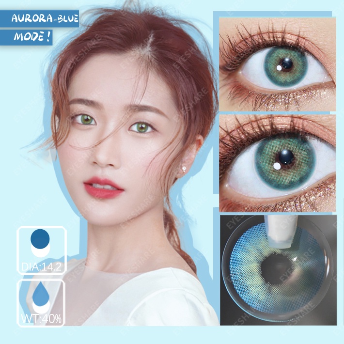 【COD&amp;Spot】Sepasang lensa kontak berwarna diameter 14.2MM mata soflen brown softlens natural soflens korea aesthetic softlens minus(0.00) free lenscase big eye AURORA CRYSTAL/YELLOW-GREEN harian soflen