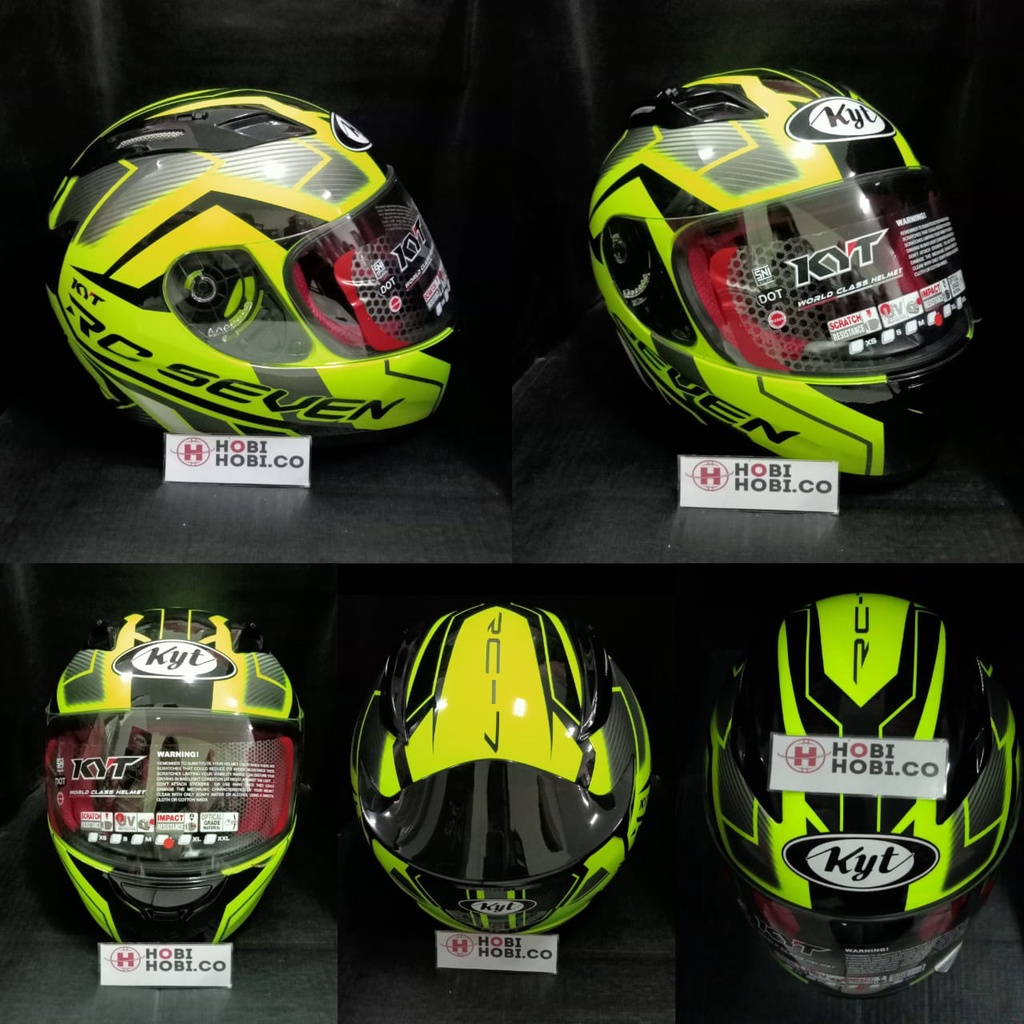 HELM FULL FACE KYT RC7 RC-7 RC SEVEN MOTIF #18 YELLOW FLO BLACK