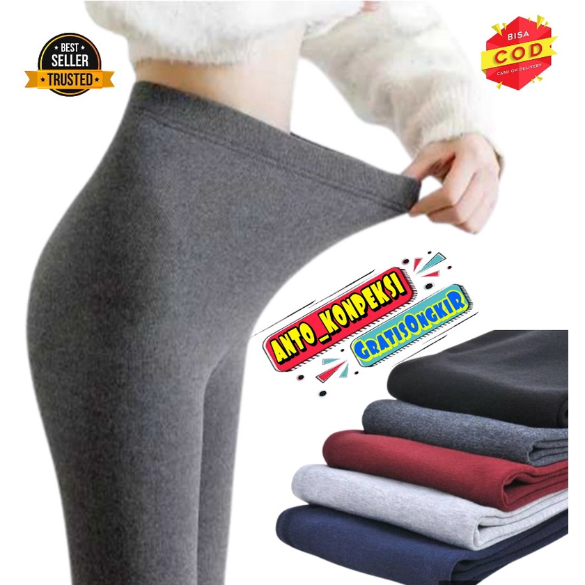 Celana Legging Wanita Spandex Premium Standar &amp; Jumbo BB 35kg - 120kg Termurah / Lejing Hitam