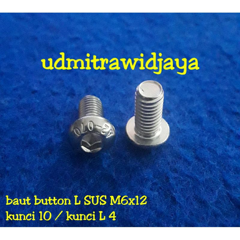 baut button L M6x12 SUS stainless steel / baut L kepala payung / baut model payung L