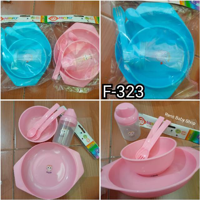 NINIO Feeding set alat makan mpasi bayi gelas mangkok sendok garpu piring training cup plastik F323 F324 F330 F331 F333 F332 murah