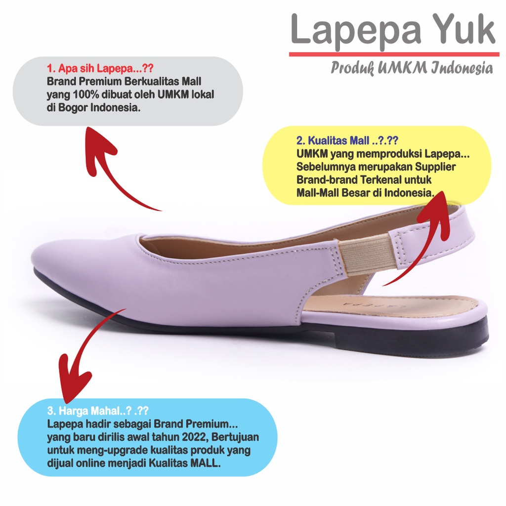 LAPEPA YUK - Sepatu Flat Shoes Wanita FREYA Untuk Kerja kantor Spatu Flatshoes Cewek Kuliahan Jalan Santai Casual Empuk Nyaman Slop Lancip Warna LILAC Kasual Ungu Strap Tali Selop Belakang Premium Original Kekinian Terbaru Shoes ORI Mall Official Store