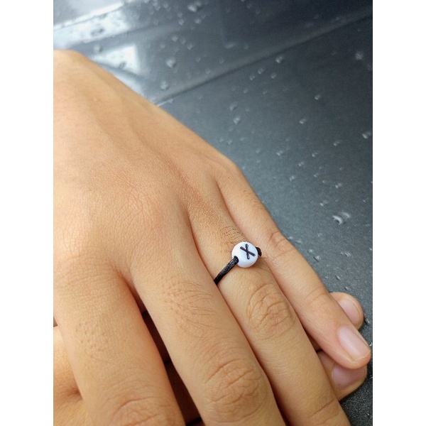 cincin tali inisial mote putih (ready A-Z)