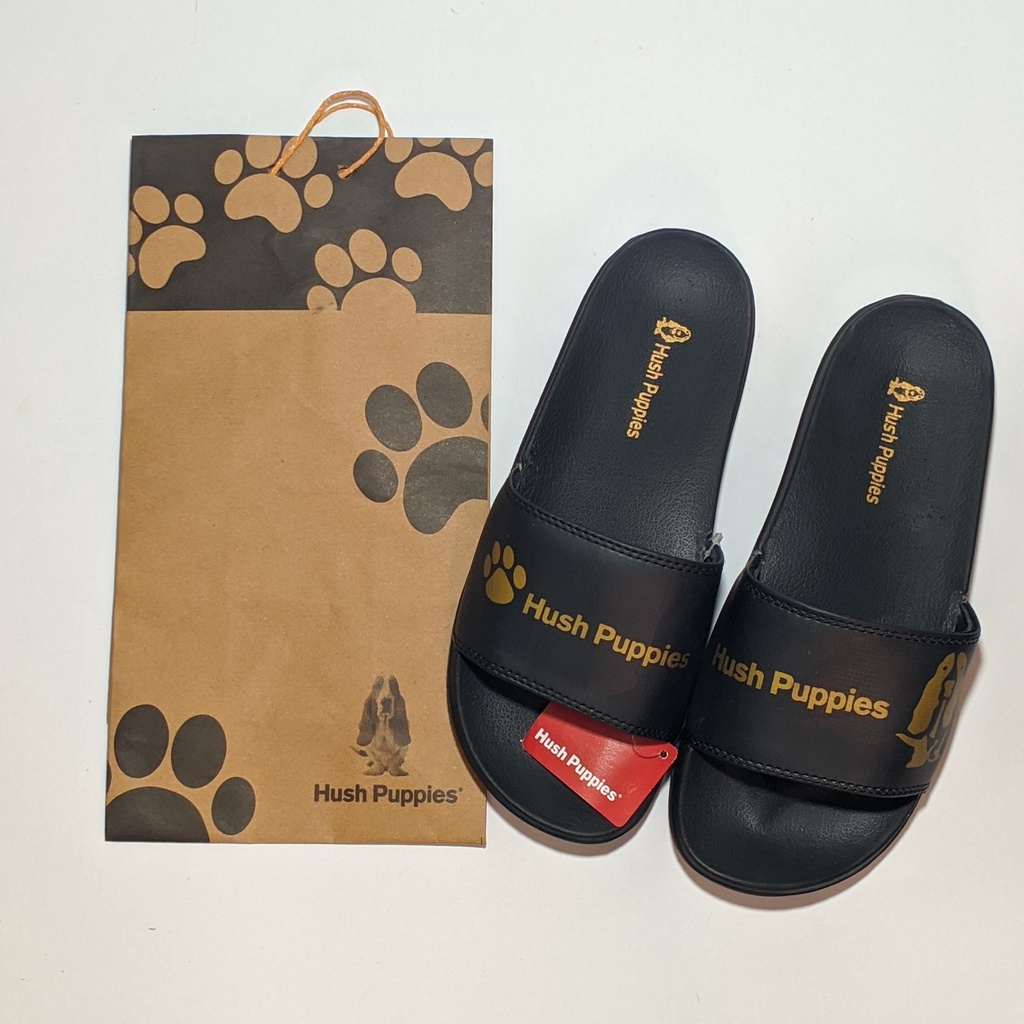 SANDAL Hush Puppies - Black Gold Puppies Slippers sandals PRIA WANITA UNISEX CASUAL