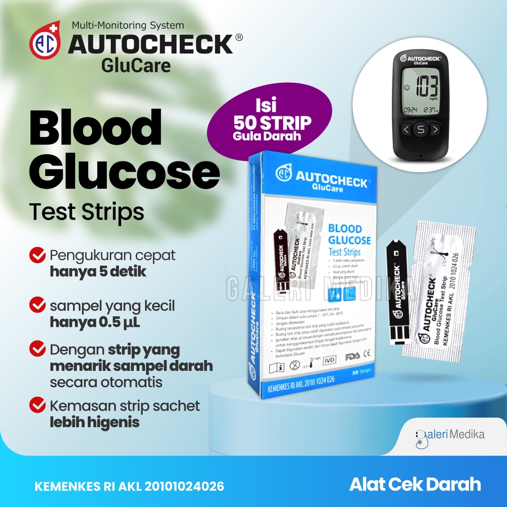 Strip Gula Darah Autocheck GluCare Isi 50 (Khusus Alat GluCare)