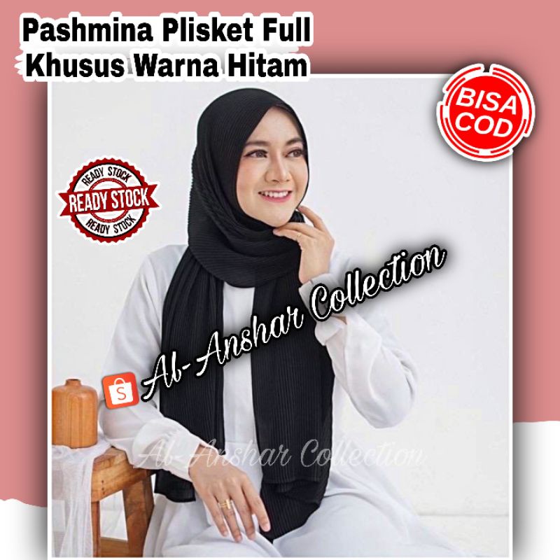 Pashmina Plisket Full Khusus Hitam