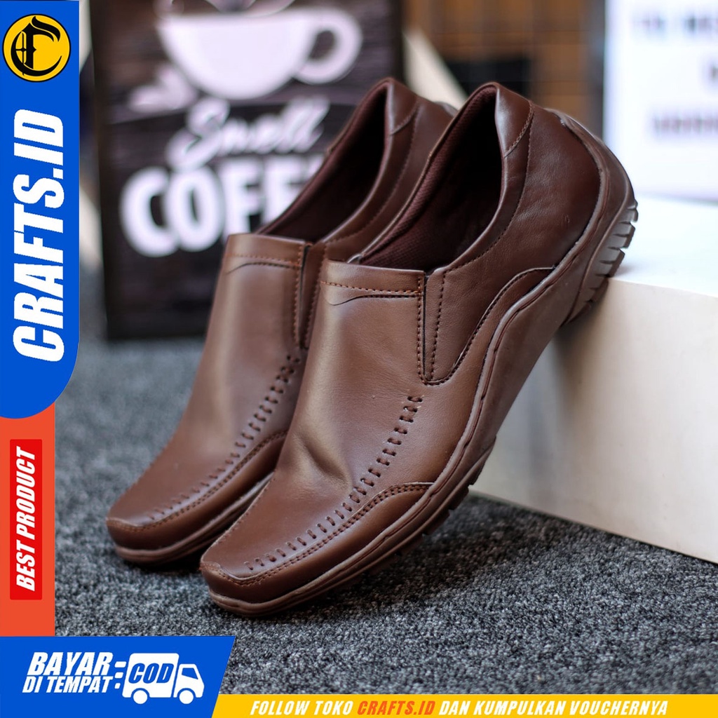 Crafts Gohan - Sepatu Kulit Casual Kerja Slip On Pria