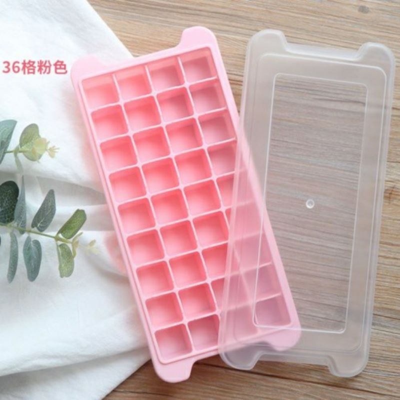 Cetakan Es Batu + Penutup 36 Kotak Ice Cube Tray Bahan Silikon Dengan Tutup