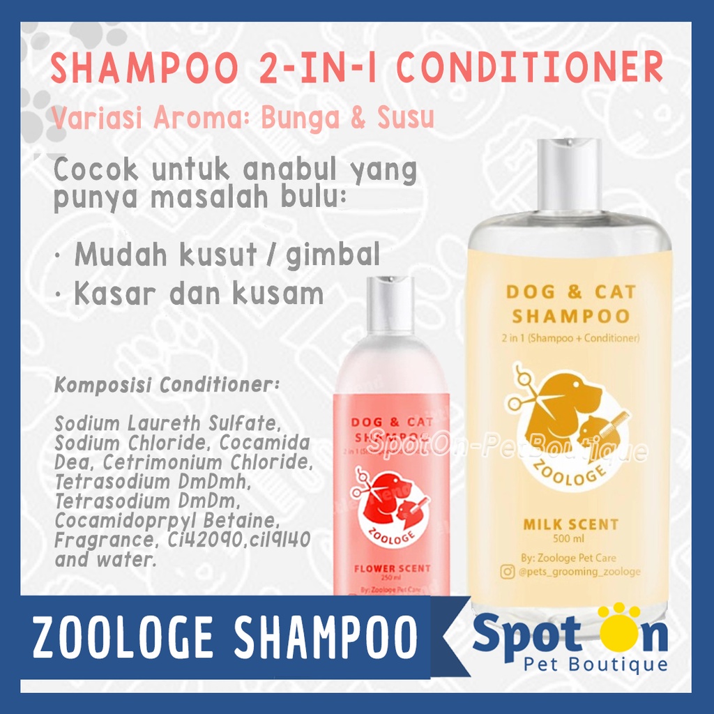 Shampoo Anjing &amp; Kucing 2-in-1 Wangi | Zoologe Shampo Conditioner Anti Kutu Jamur Harum Kelinci Monyet