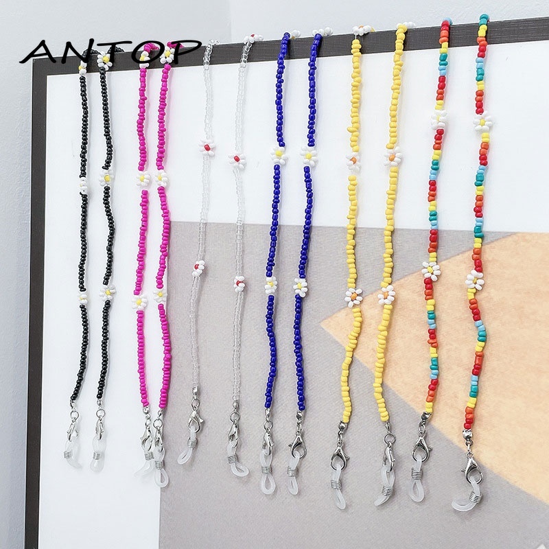 Bunga Bohemian Buatan Tangan Manik-manik Wanita Gadis Boho Permen Warna Tali Kacamata Lanyard ANTOP