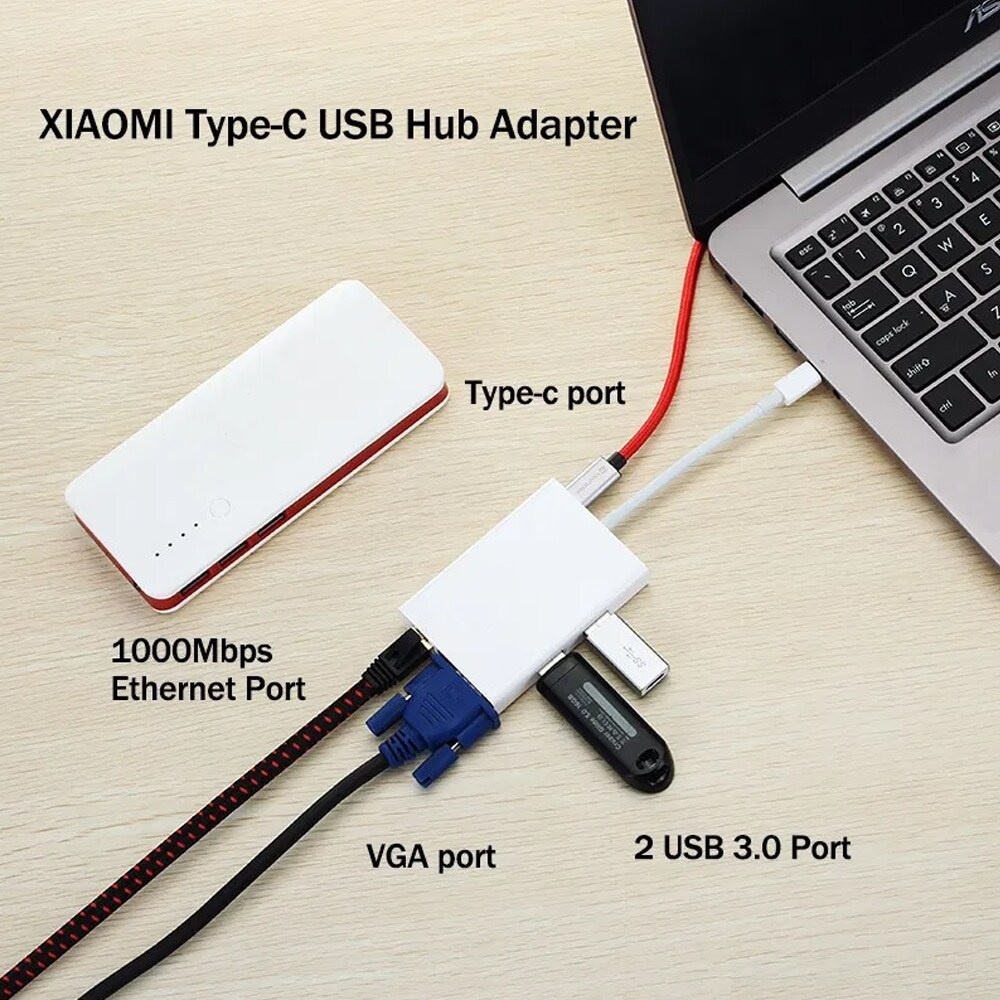XIAOMI USB-C to VGA and Gigabit Ethernet Multi-Adapter - ZJQ04TM - USB-C HUB Adapter to VGA - RJ45 - USB - Type C