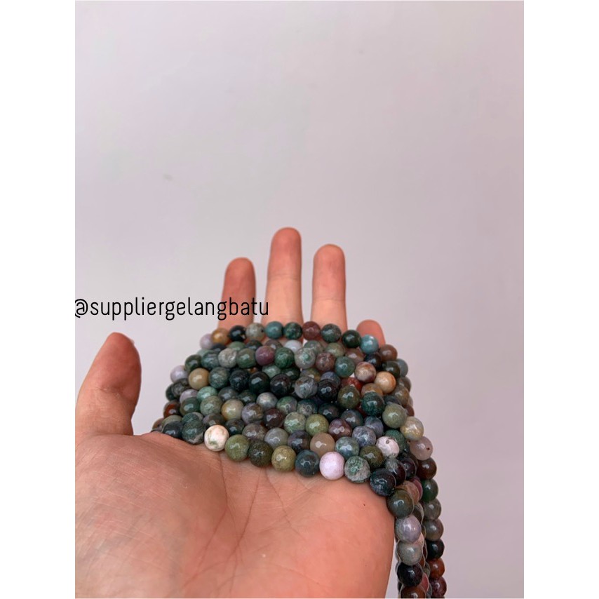 batu INDIAN AGATE 8mm cutting bahan gelang kalung INDIA FACETED STONE