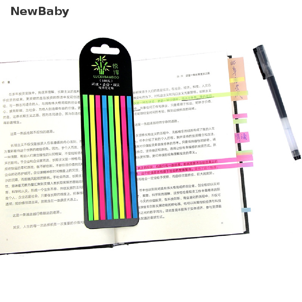 160pcs Sticky Note Warna Transparan Fluorescent Untuk Penanda Buku