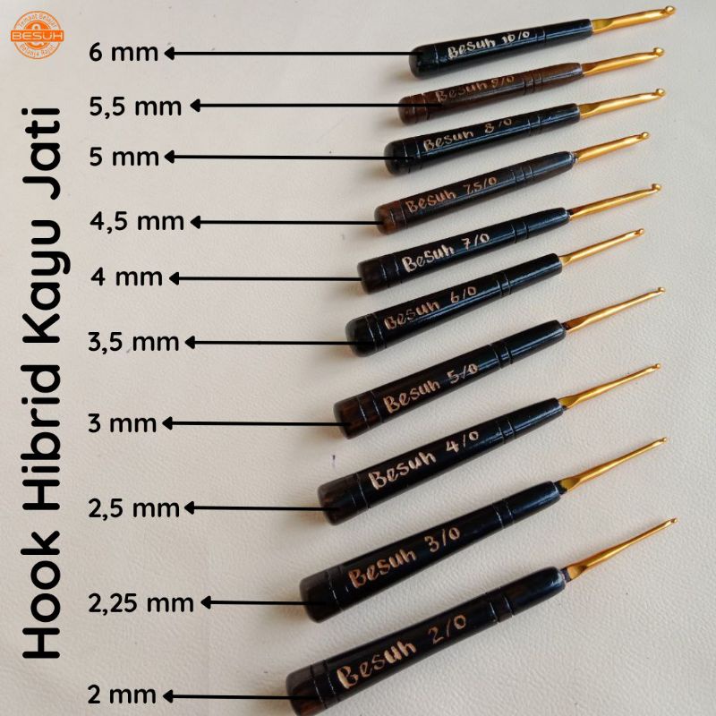 Hook Hakpen Rajut Hibrid Tulip Gold Gagang Kayu Jati
