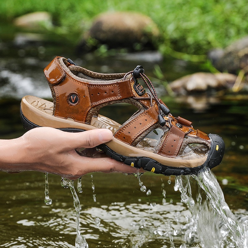 COD Kulit Sapi Asli Sandal Pria Gunung MTB Hiking Trekking Outdoor Handmade Sepatu Keren Olahraga Waterproof 011