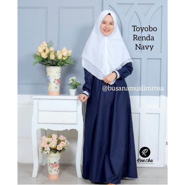 HR43K gamis syari toyobo renda NAVY gamis toyobo fodu gamis monalisa
