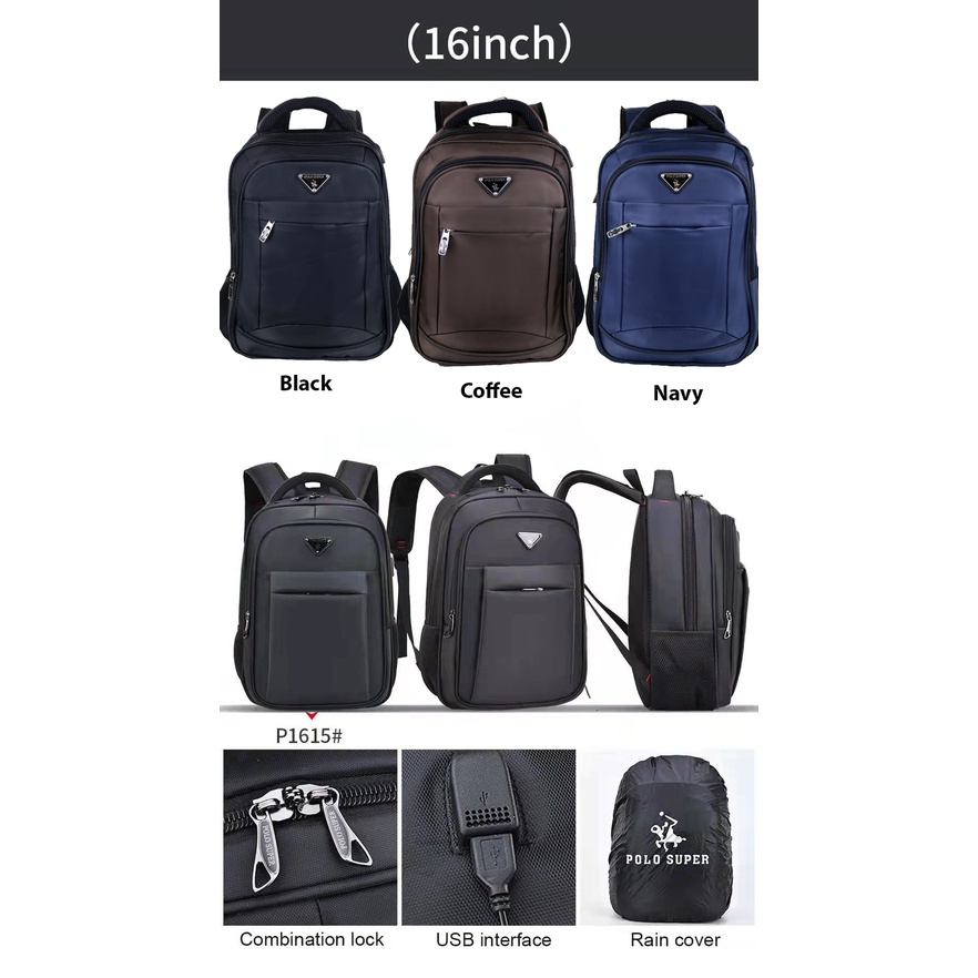 Polo Super - Tas Pria Ransel Laptop 16 inc Backpack Polo Original Import Tas Sekolah SMP-SMA Tas Kuliah Trendy Tas Kantoran Casual