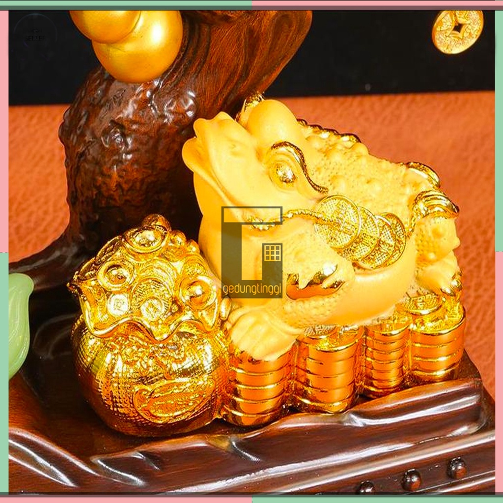 Patung Pajangan Hiasan Meja Kantor Aesthetic Benda Gelang Fengshui Fengsui Feng Shui Pohon Tree Tanaman Labu Bambu Sri Dewa Dewi Rejeki Rezeki Hoki Sawi Putih Kodok Kodokan Katak Gigit Kantong Uang Duit Coin Emas Gold Keberuntungan Giok Resin Decoration