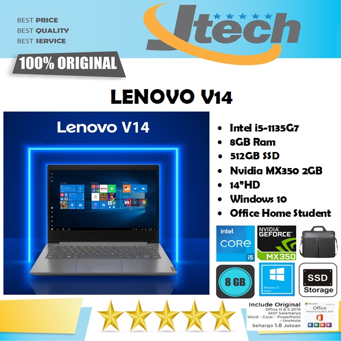 LENOVO V14 - i5-1135G7 - 8GB - 512GB SSD - NVIDIA MX350 2GB - 14&quot;HD - WIN10 - OFFICE HOME STUDENT