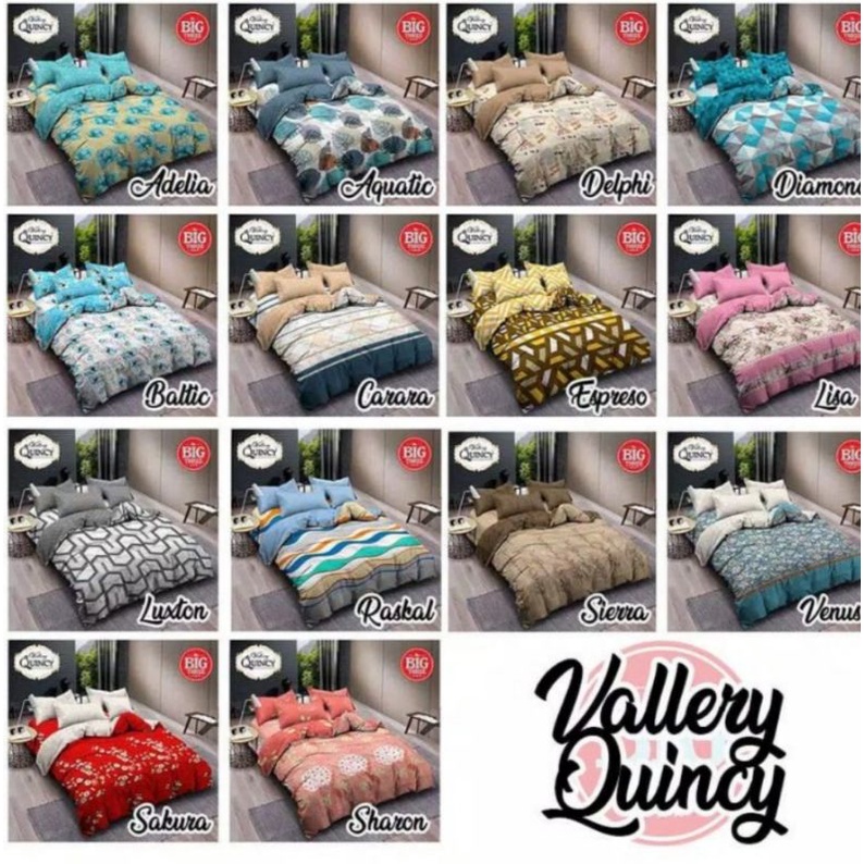 Bedcover Set Vallery Quincy Motif 180x200 / Bed Cover Katun Vallery Quincy King