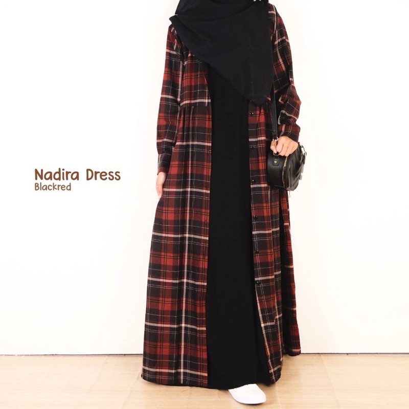 Nadira Dress Kotak-kotak Tartan Gamis Outer Cardigan Panjang Motif Simpel