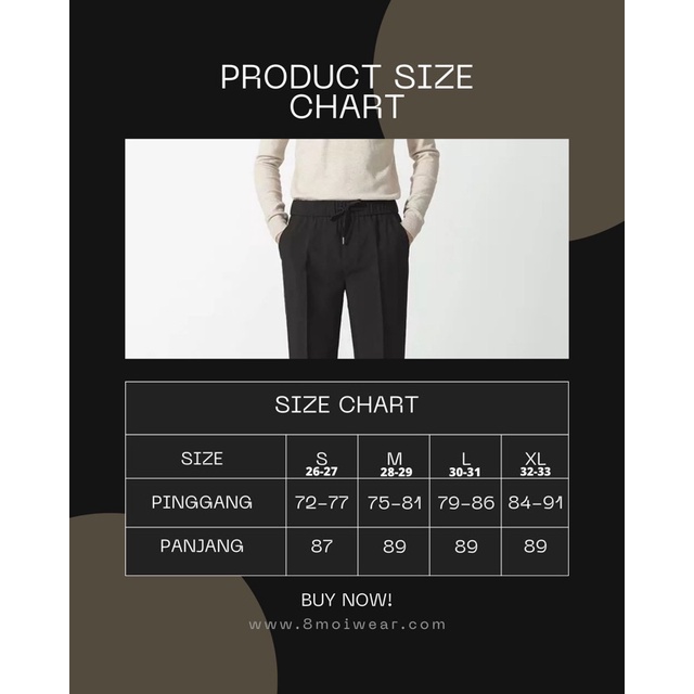 Ankle Pants by 8Moi - Drawstring Pants Slimfit - Celana Ankle Pants Pria / Sirwal Slimfit / Bahan Formal Pria / Cropped Pants / Eazy / angkle