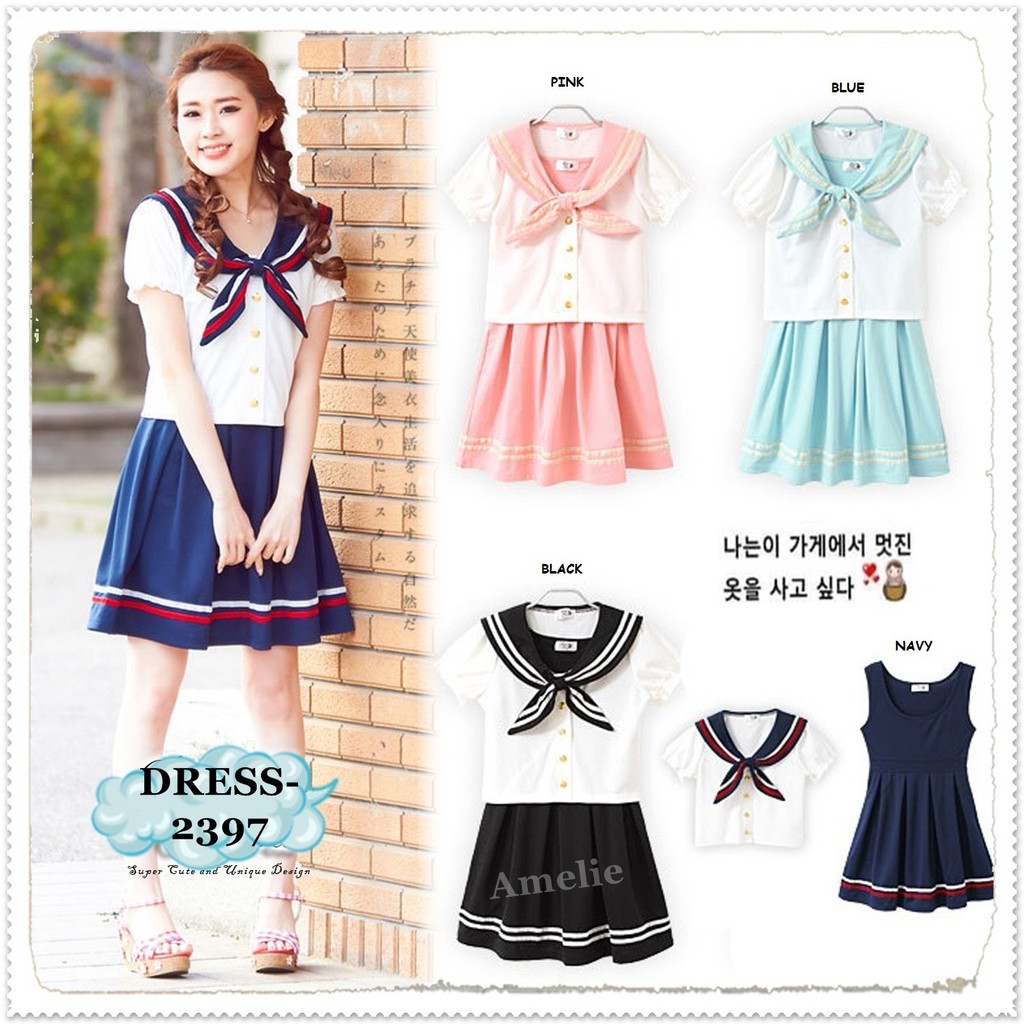 2397 Mini Dress Sailor Pelaut Cosplay Seifuku Seragam Jepang Wanita Import
