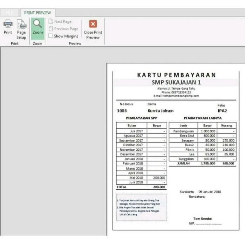 Software Excel Program Keuangan Pembayaran SPP