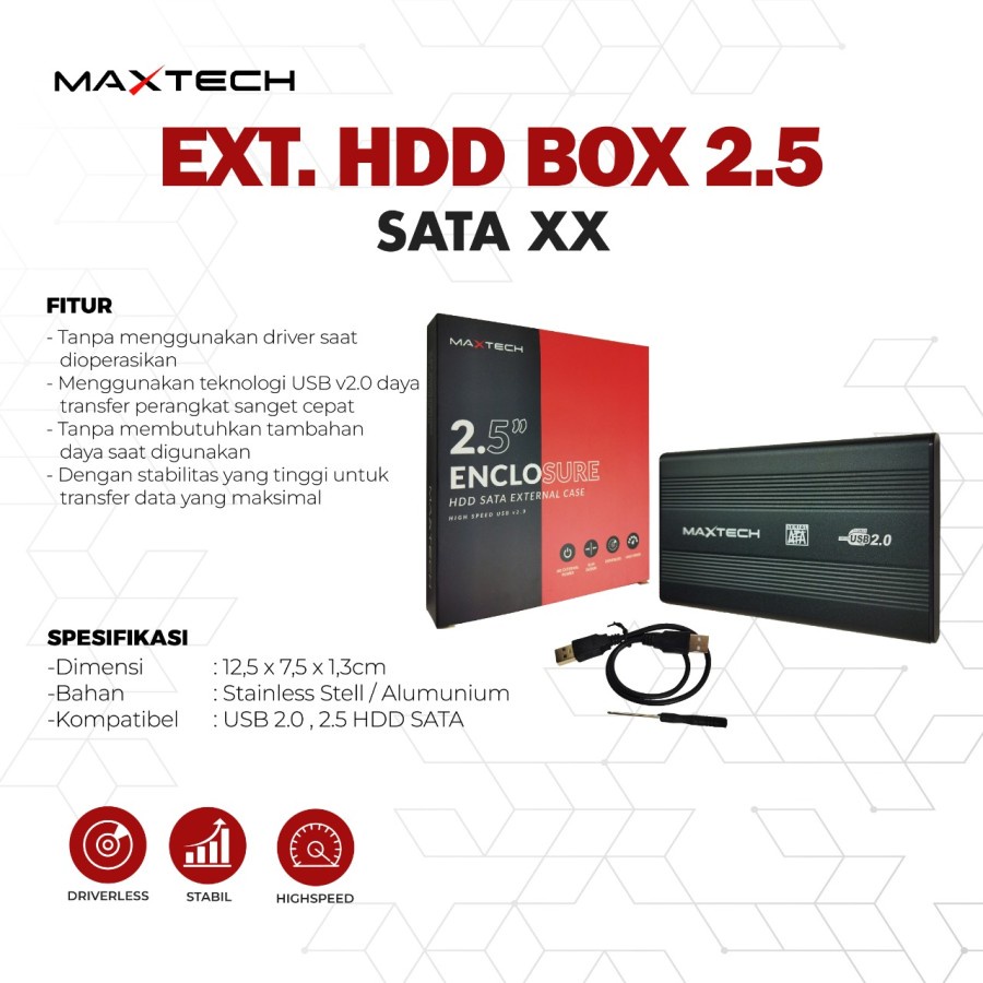 ENCLOSURE SATA 2,5 INCH HDD USB 2.0 / EXTERNAL CASE METAL MAXLINE