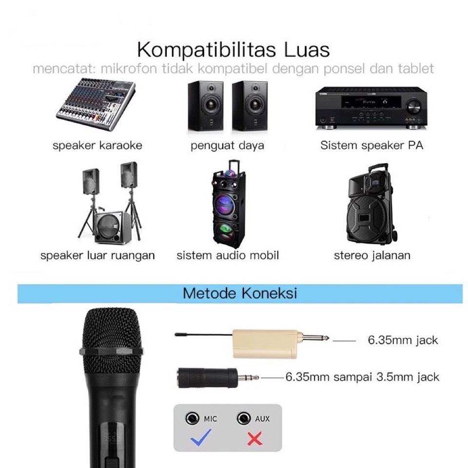 MIINII Mic Microphone Wireless Double Dan Single Sound Best Mic Tanpa Kabel