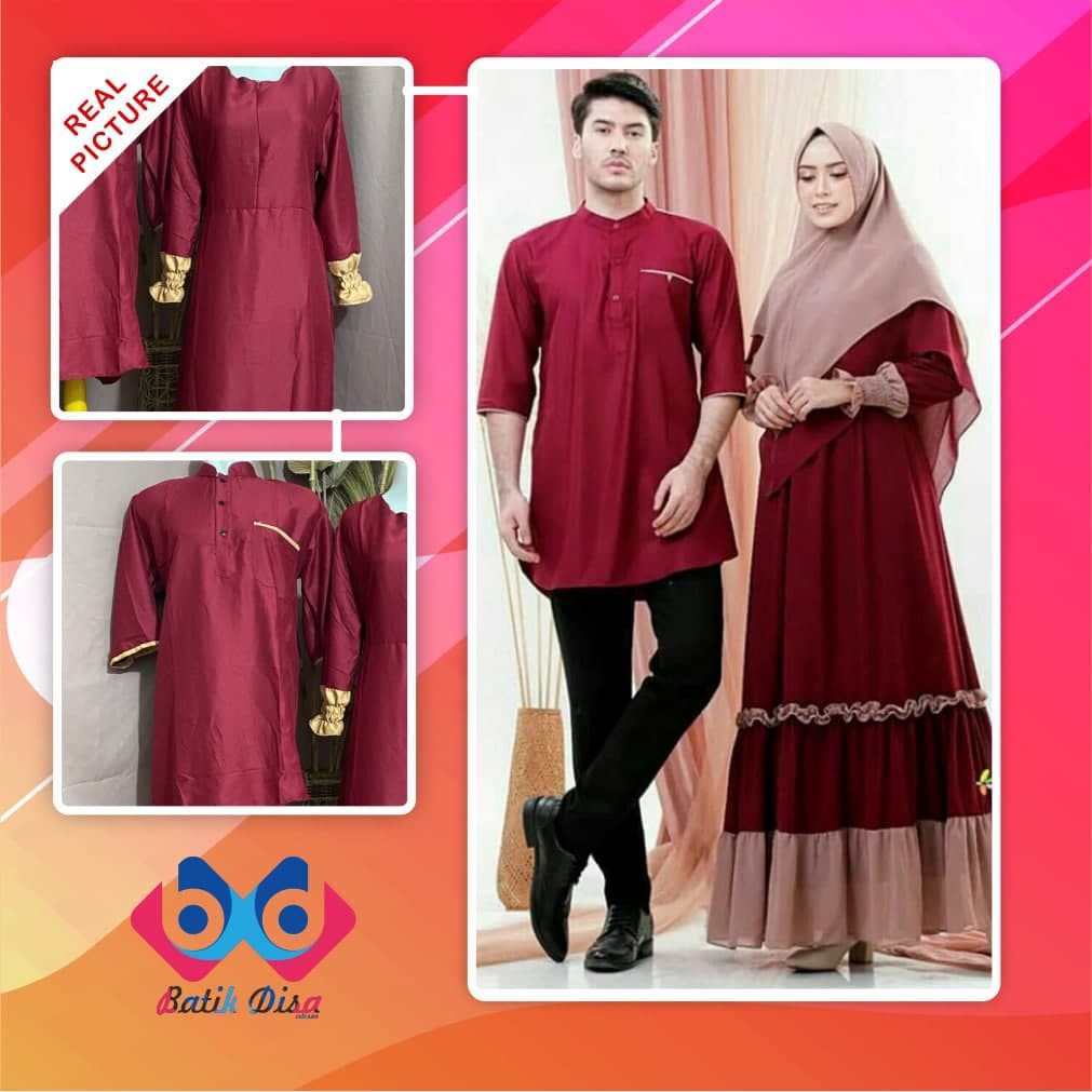 BAJU GAMIS COUPLE SARIMBIT KELUARGA PASANGAN MUSLIM NIBRAS AURORA PURPLE GAMIS PROMO TERBARU 2021