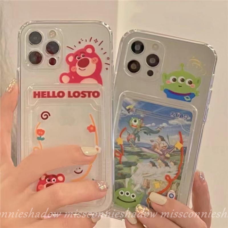 IPHONE Holder Kartu Casing Ponsel Kompatibel Untuk Iphone11Xr7 8 6s Plus X XS 13 Pro Max12 14 Pro Max SE 2020jelas Lucu Desiny Kartun Toy Story Manyo Alien Lembut TPU Shockproof Back Cover