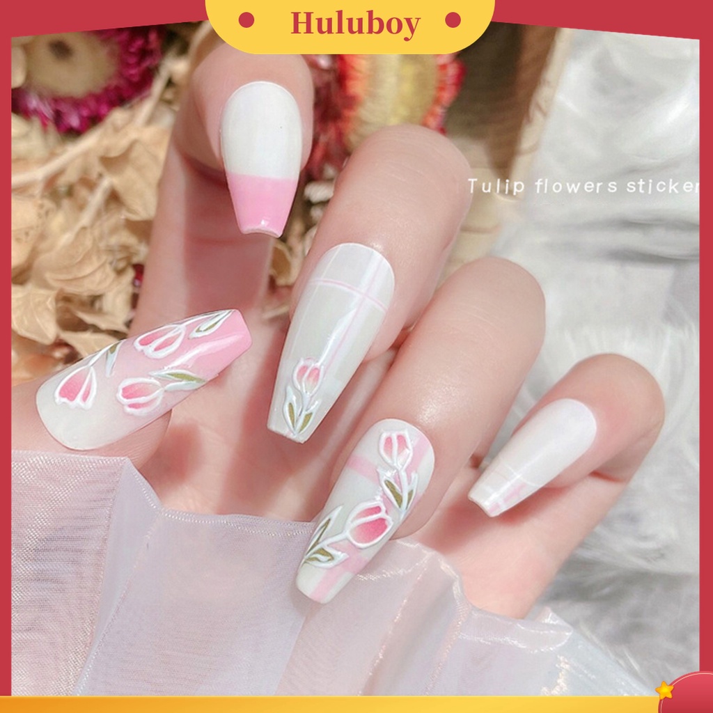 Huluboy Huluboy♡ Stiker Kuku Motif Bunga Tulip Untuk Nail Art DIY