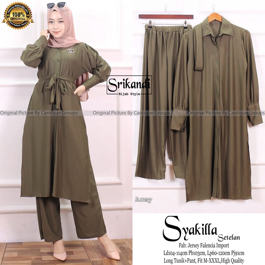 Set wanita jumbo LD 108 melar 118 setelan tunik polos mat jersey falencia one set big size lengan panjang Ori Srikandi | Kelly Asyifa Yumia Syakilla Whiteney-Syakilla army