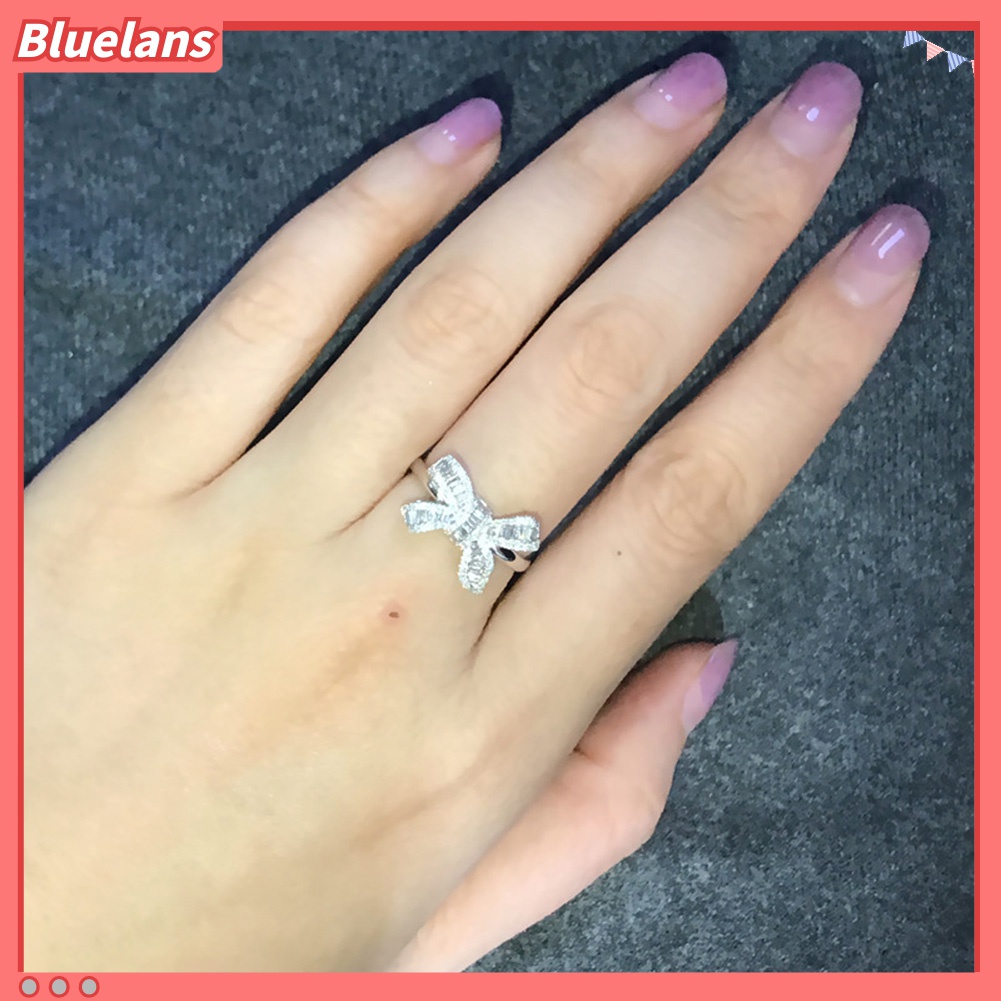 Cincin Desain Pita Aksen Berlian Imitasi Untuk Wanita