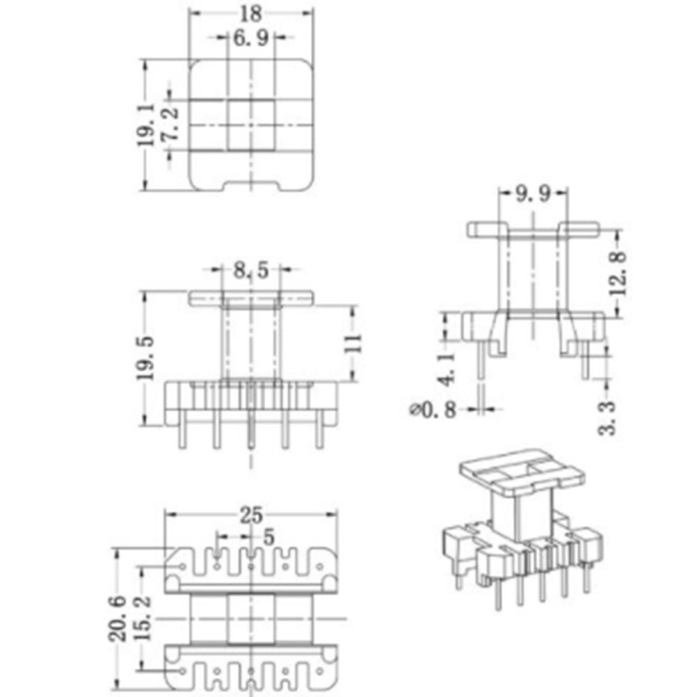 【Theredsunrisesiwy.id】New 5set PC40 EE25 5+5pins Ferrite Cores bobbin, transformer core, inductor coil