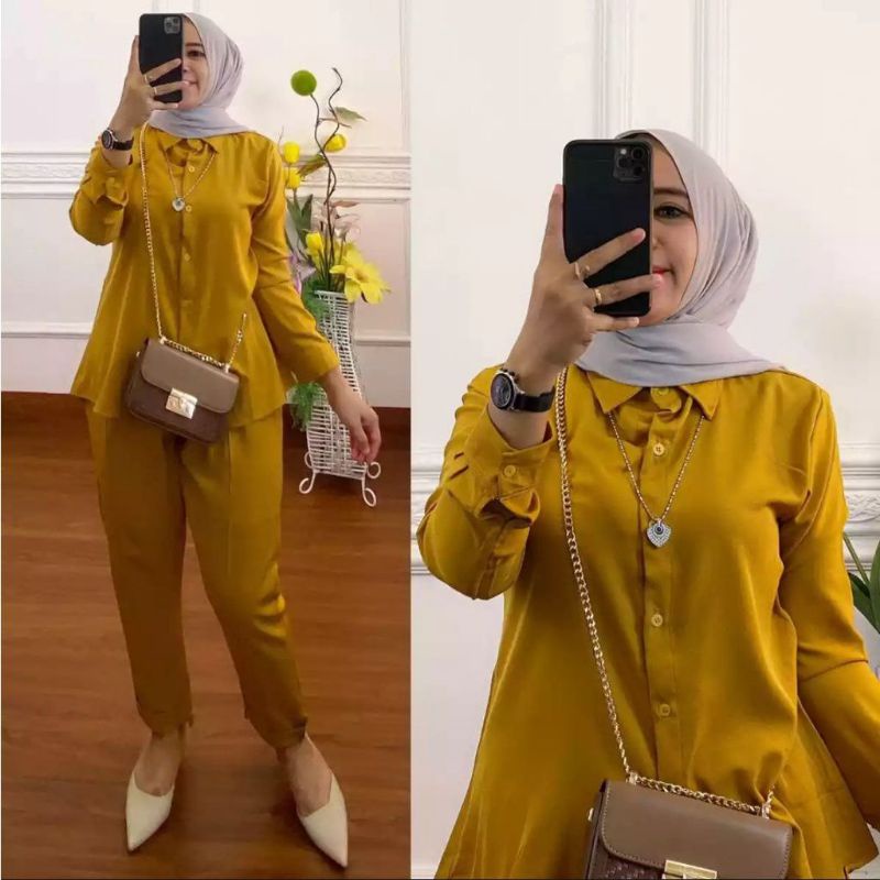ONE SET RAYON PREMIUM SETELAN WANITA-Mustard