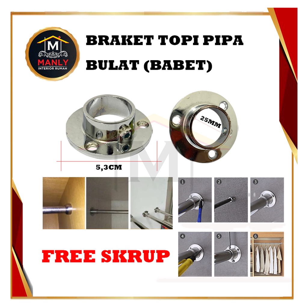 Braket Pipa Bulat / Braket Pipa Topi 1 Inch Diameter 25 mm, Isi 1 PCS &amp; FREE SEKRUP