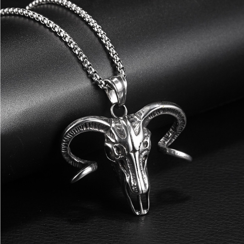 Kalung Rantai Liontin Kepala Banteng Bahan Metal Gaya Vintage Gothic Rock Punk Untuk Pria