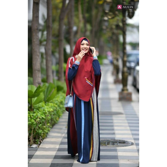 Reeyna Navy Maroon Gamis Aulia Fashion