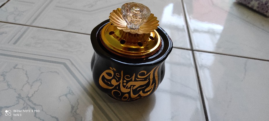 Tempat Bakar Dupa Mabkharah Keramik Arab Kaligrafi Model Tabung 8x10cm