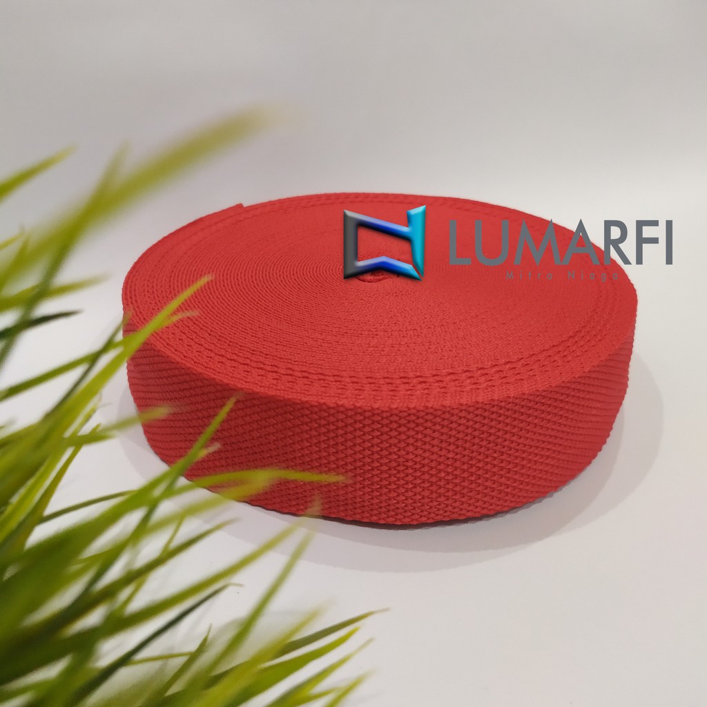 Tali Webbing Tali Bisban Tas 3,8 cm Merah Cabe Motif Ketupat [Meteran]
