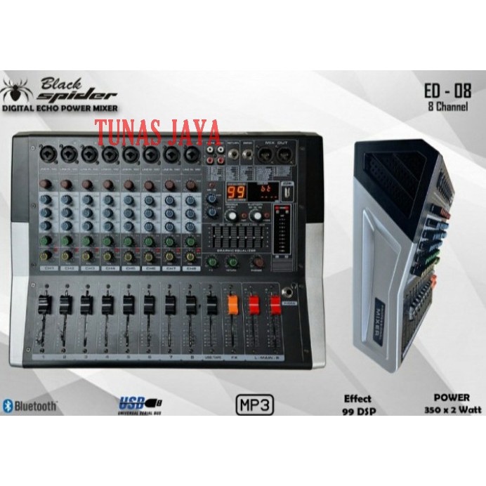 Power Mixer Blackspider ED 08 - ED08 Bluetooth 8 Channel USB MP3 ED 8 ED8