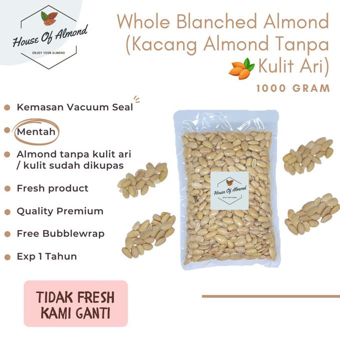 

Kacang Almond Whole Blanced Mentah 1kg (Almond Tanpa Kulit Ari)