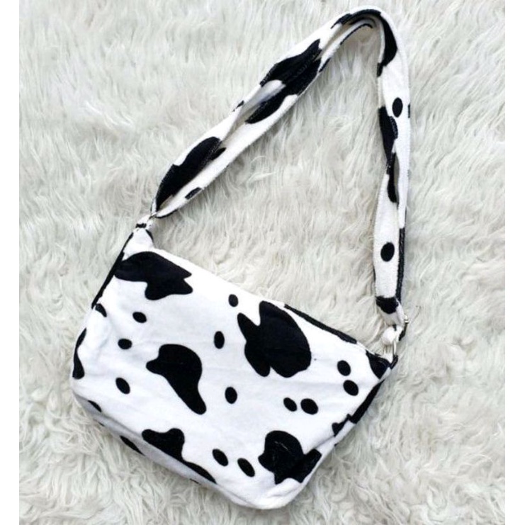 TAS SELEMPANG SAPI ZEBRA LEOPARD WANITA ANIMALS FLUFFY FUR BAG SHOULDER BAG HAND BAG SLING BAG KOREA VINTAGE BAHAN BULU BLUDRU-Tas Sapi